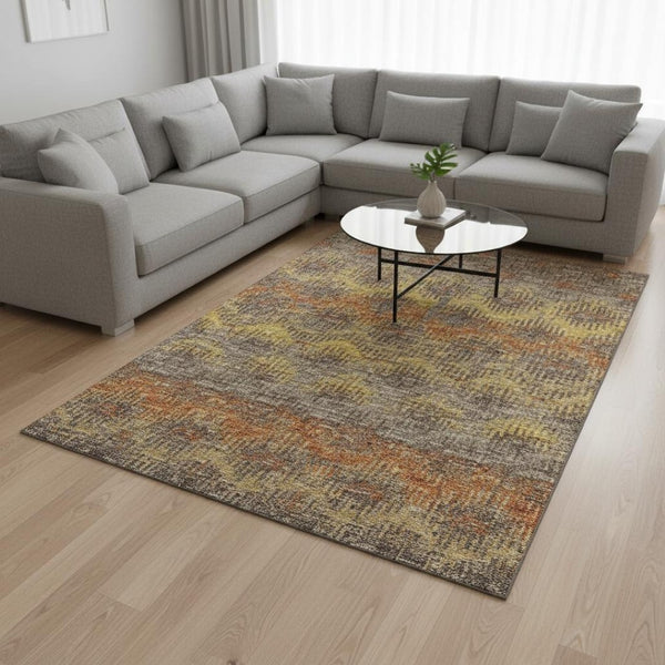 HomeRoots 8' X 10' Washable Abstract Area Rug in Burnt Sienna, Gold & Gray - UV Protected & Pet Friendly! 644172