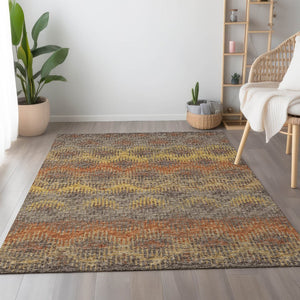 HomeRoots 8' X 10' Washable Abstract Area Rug in Burnt Sienna, Gold & Gray - UV Protected & Pet Friendly! 644172