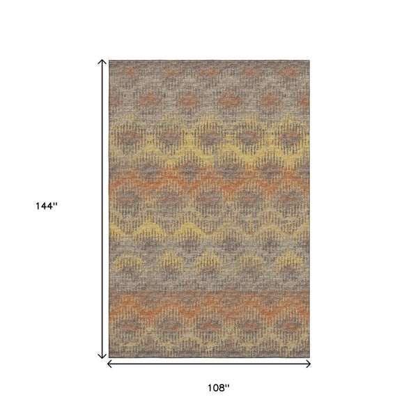 HomeRoots 9' X 12' Stylish Burnt Sienna Abstract Area Rug – Washable, UV Protected, Perfect for Busy Homes! 644173