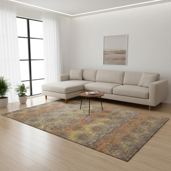 HomeRoots 9' X 12' Stylish Burnt Sienna Abstract Area Rug – Washable, UV Protected, Perfect for Busy Homes! 644173