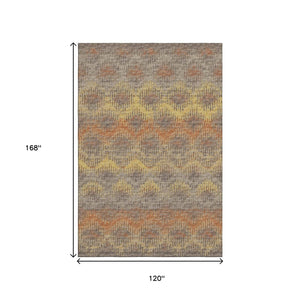 HomeRoots 10' X 14' Burnt Sienna Gold & Gray Abstract Area Rug - Washable, UV Protected for Stylish Resilience 644174