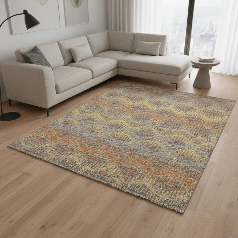 HomeRoots 10' X 14' Burnt Sienna Gold & Gray Abstract Area Rug - Washable, UV Protected for Stylish Resilience 644174