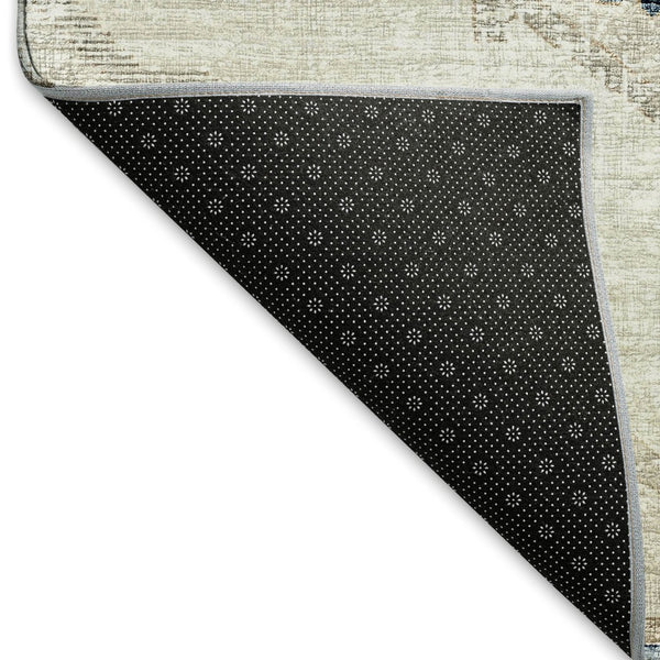HomeRoots 5' X 8' Linen Ivory and Blue Tribal Area Rug - Durable, Washable, UV-Protected for Busy Homes 644176