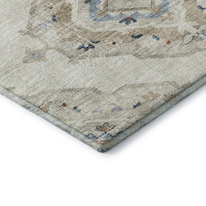 HomeRoots 5' X 8' Linen Ivory and Blue Tribal Area Rug - Durable, Washable, UV-Protected for Busy Homes 644176
