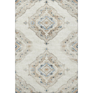 HomeRoots 8' X 10' Linen Ivory and Blue Tribal Area Rug – Washable, UV Protected, Perfect for Busy Homes! 644178