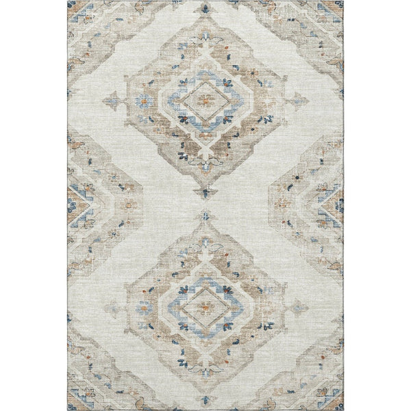 HomeRoots 8' X 10' Linen Ivory and Blue Tribal Area Rug – Washable, UV Protected, Perfect for Busy Homes! 644178