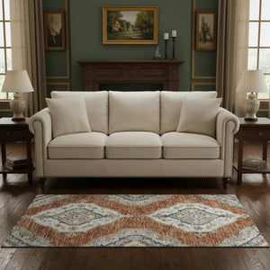 HomeRoots 5' X 8' Stylish Terra Cotta and Blue Tribal Area Rug - Machine Washable with UV Protection & Durability 644182