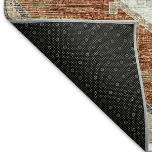 HomeRoots 5' X 8' Stylish Terra Cotta and Blue Tribal Area Rug - Machine Washable with UV Protection & Durability 644182