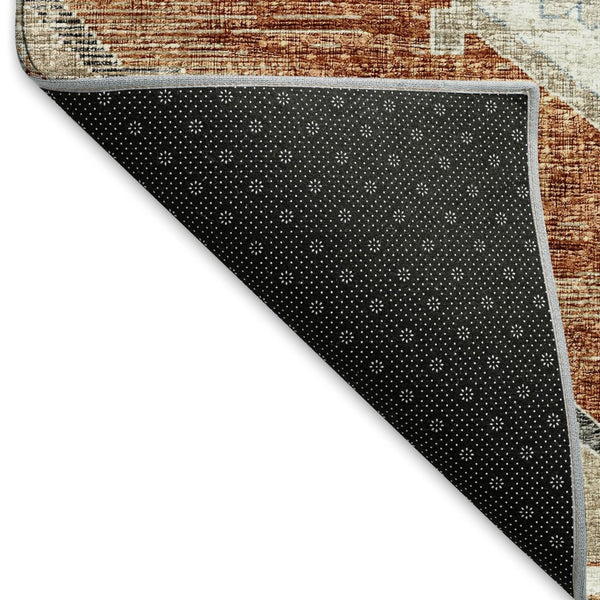 HomeRoots 5' X 8' Stylish Terra Cotta and Blue Tribal Area Rug - Machine Washable with UV Protection & Durability 644182