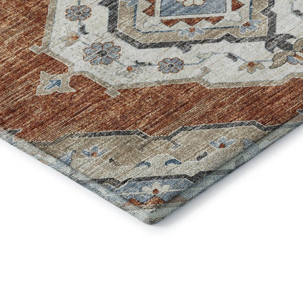 HomeRoots 5' X 8' Stylish Terra Cotta and Blue Tribal Area Rug - Machine Washable with UV Protection & Durability 644182