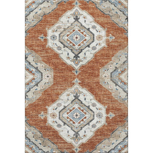 HomeRoots 5' X 8' Stylish Terra Cotta and Blue Tribal Area Rug - Machine Washable with UV Protection & Durability 644182