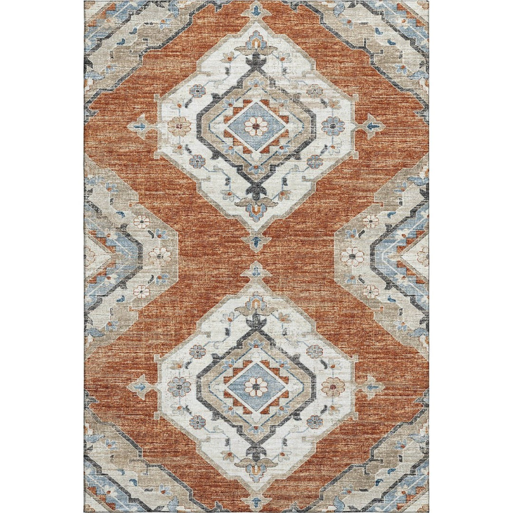 HomeRoots 9' X 12' Terra Cotta Tribal Area Rug - Washable, UV Resistant, Stain-Repellent for Busy Homes! 644185
