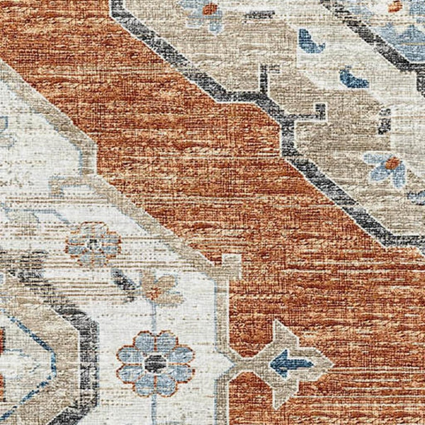 HomeRoots 9' X 12' Terra Cotta Tribal Area Rug - Washable, UV Resistant, Stain-Repellent for Busy Homes! 644185