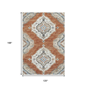 HomeRoots 10' X 14' Terra Cotta Tribal Washable Area Rug with UV Protection – Stylish, Durable, and Easy Care! 644186