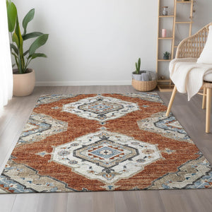 HomeRoots 10' X 14' Terra Cotta Tribal Washable Area Rug with UV Protection – Stylish, Durable, and Easy Care! 644186