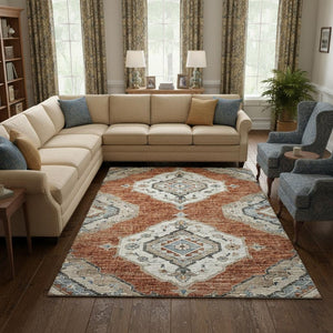 HomeRoots 10' X 14' Terra Cotta Tribal Washable Area Rug with UV Protection – Stylish, Durable, and Easy Care! 644186