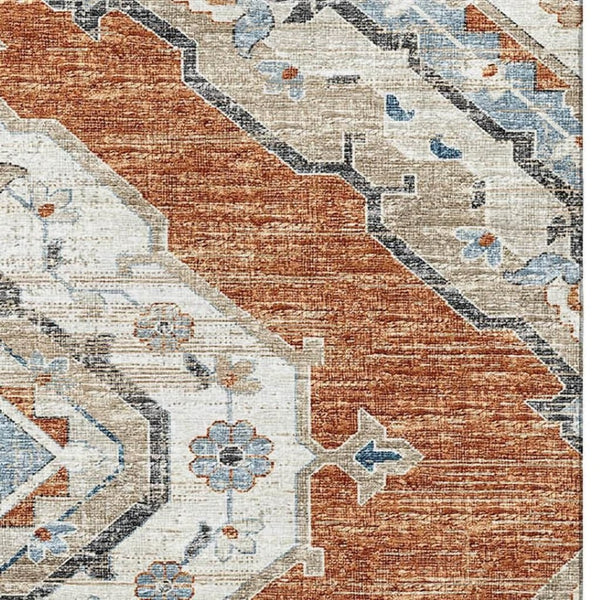 HomeRoots 10' X 14' Terra Cotta Tribal Washable Area Rug with UV Protection – Stylish, Durable, and Easy Care! 644186