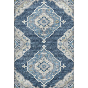 HomeRoots 8' X 10' Blue and Ivory Tribal Area Rug - Washable, UV Protected, Kid & Pet Friendly, Durable Style 644196