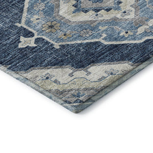HomeRoots 8' X 10' Blue and Ivory Tribal Area Rug - Washable, UV Protected, Kid & Pet Friendly, Durable Style 644196