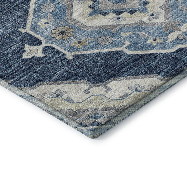 HomeRoots 8' X 10' Blue and Ivory Tribal Area Rug - Washable, UV Protected, Kid & Pet Friendly, Durable Style 644196