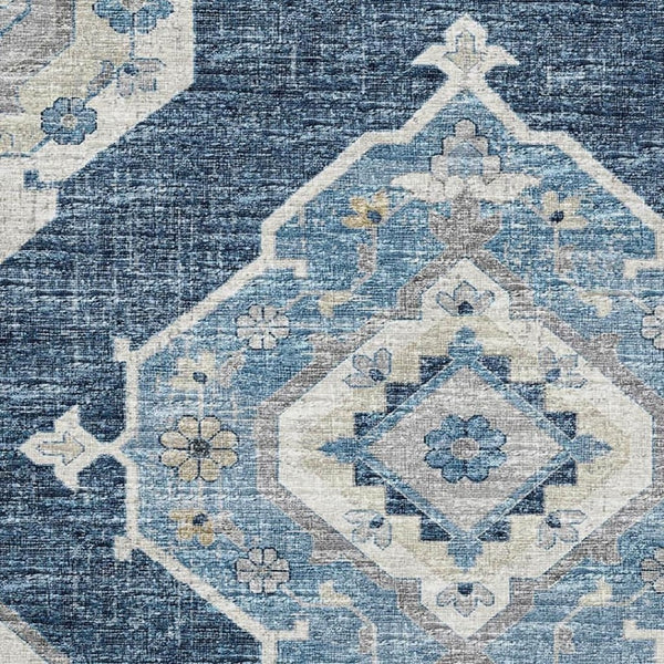 HomeRoots 8' X 10' Blue and Ivory Tribal Area Rug - Washable, UV Protected, Kid & Pet Friendly, Durable Style 644196