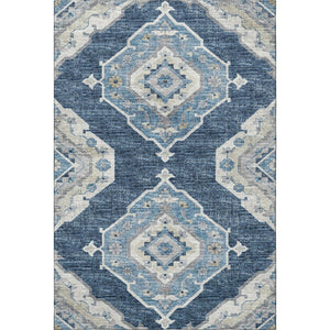HomeRoots 8' X 10' Blue and Ivory Tribal Area Rug - Washable, UV Protected, Kid & Pet Friendly, Durable Style 644196