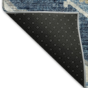 HomeRoots 9' X 12' Washable Blue And Ivory Tribal Area Rug with UV Protection for High-Traffic Spaces, Durable Design 644197