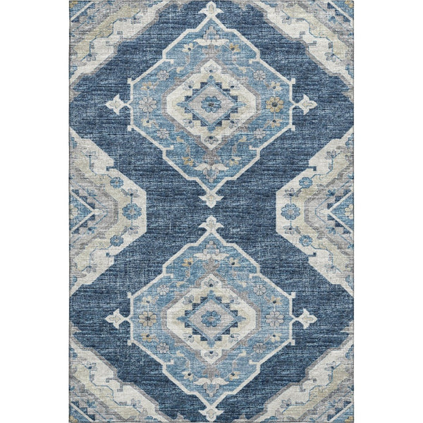 HomeRoots 10' X 14' Blue and Ivory Tribal Area Rug – Machine Washable, UV Protected, and Stain Resistant Design! 644198