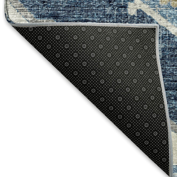 HomeRoots 10' X 14' Blue and Ivory Tribal Area Rug – Machine Washable, UV Protected, and Stain Resistant Design! 644198