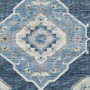 HomeRoots 10' X 14' Blue and Ivory Tribal Area Rug – Machine Washable, UV Protected, and Stain Resistant Design! 644198