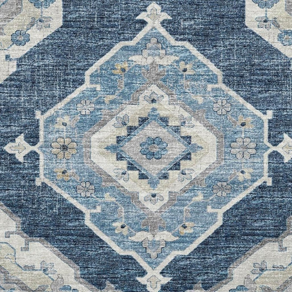 HomeRoots 10' X 14' Blue and Ivory Tribal Area Rug – Machine Washable, UV Protected, and Stain Resistant Design! 644198