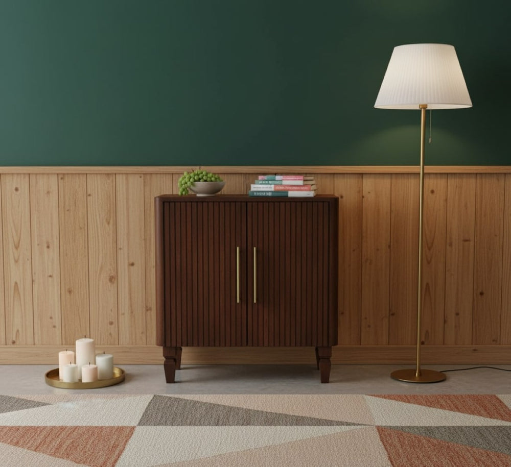 English Elm Artisan Solid Mango Wood Cabinet with Natural Grain Oak Finish for Living Spaces B182P430277