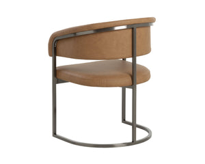 Sunpan MARRIS Dining Armchair - Stylish Gunmetal Frame with Milliken Cognac Faux Leather for Modern Spaces 112391