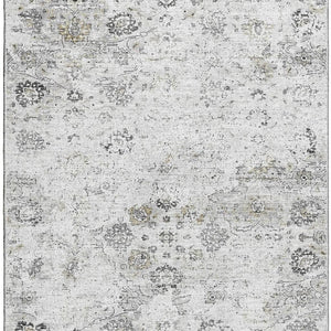 HomeRoots 5' X 8' Light Gray & Charcoal Floral Medallion Area Rug - Washable, Stain-Resistant & UV Protected! 644200