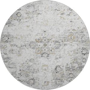 HomeRoots 8' Light Gray & Charcoal Floral Medallion Round Rug – Washable, UV Protected, Durable & Stylish Home Decor 644201