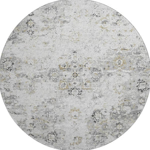 HomeRoots 8' Light Gray & Charcoal Floral Medallion Round Rug – Washable, UV Protected, Durable & Stylish Home Decor 644201