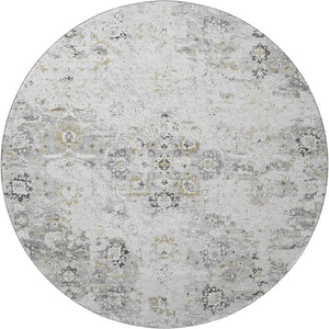 HomeRoots 8' Light Gray & Charcoal Floral Medallion Round Rug – Washable, UV Protected, Durable & Stylish Home Decor 644201