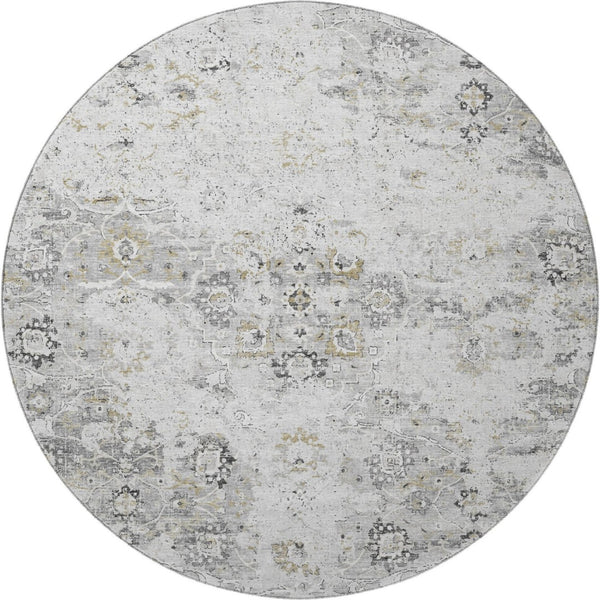 HomeRoots 8' Light Gray & Charcoal Floral Medallion Round Rug – Washable, UV Protected, Durable & Stylish Home Decor 644201