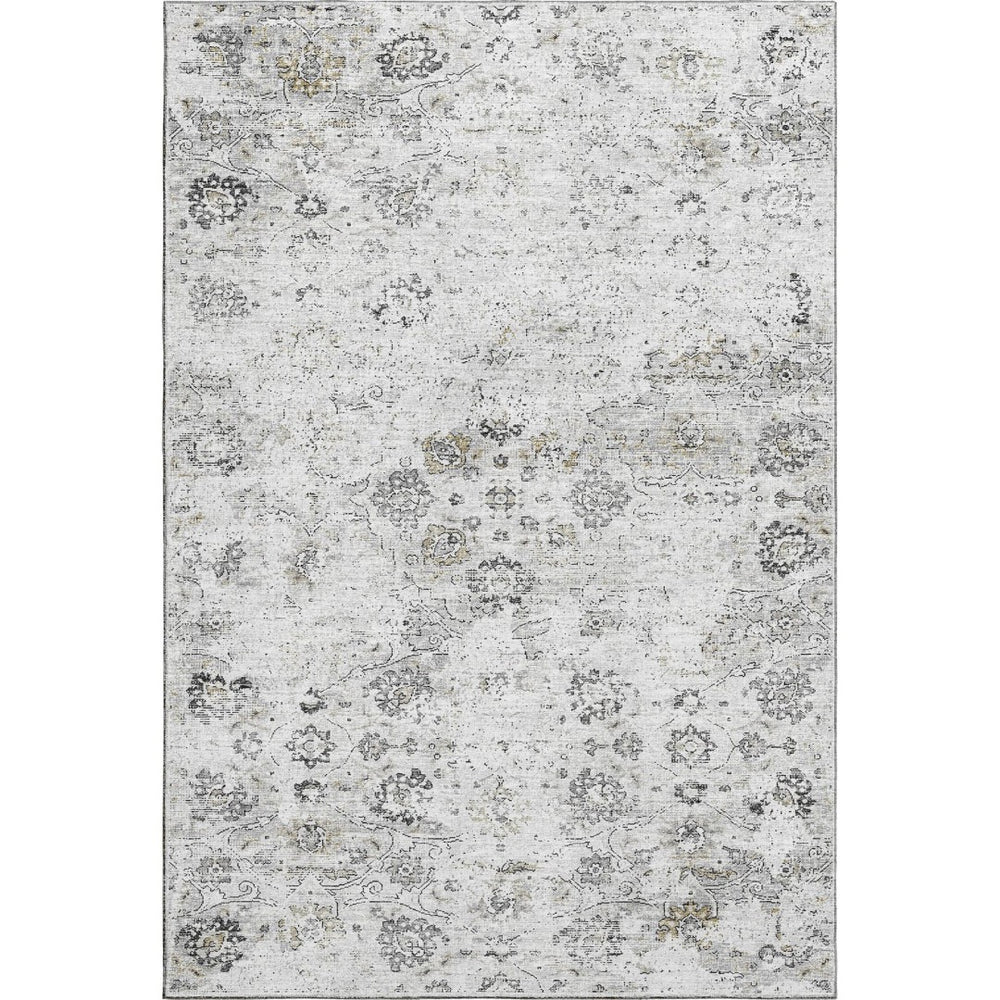HomeRoots 8' X 10' Elegant Light Gray & Charcoal Floral Medallion Area Rug - Washable & UV Protected Design 644202