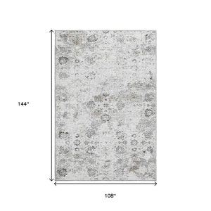 HomeRoots 9' X 12' Light Gray Charcoal Floral Medallion Washable Area Rug with UV Protection for High-Traffic Areas 644203