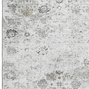 HomeRoots 9' X 12' Light Gray Charcoal Floral Medallion Washable Area Rug with UV Protection for High-Traffic Areas 644203