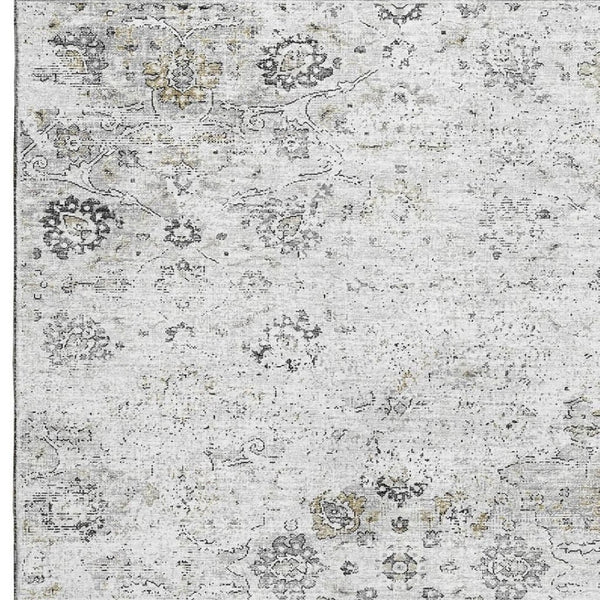 HomeRoots 9' X 12' Light Gray Charcoal Floral Medallion Washable Area Rug with UV Protection for High-Traffic Areas 644203