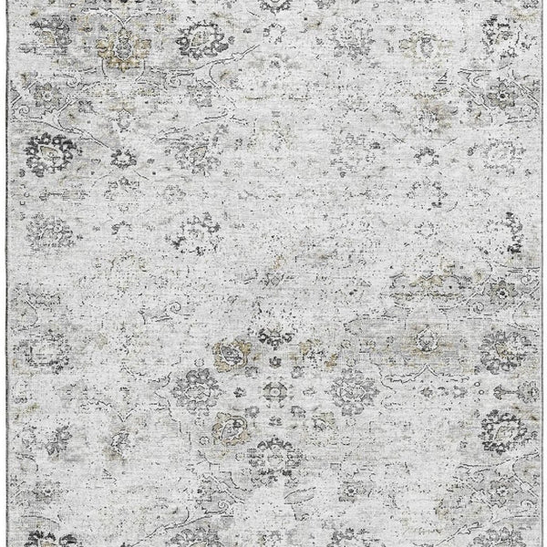 HomeRoots 9' X 12' Light Gray Charcoal Floral Medallion Washable Area Rug with UV Protection for High-Traffic Areas 644203