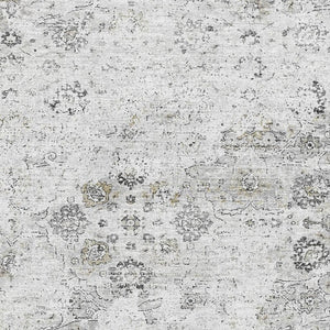HomeRoots 10' X 14' Light Gray Charcoal Floral Medallion Area Rug - Washable, Stain Resistant, UV Protected 644204