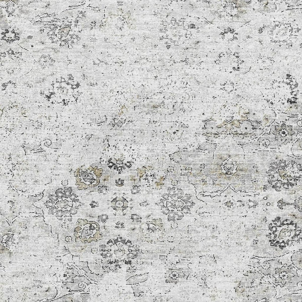 HomeRoots 10' X 14' Light Gray Charcoal Floral Medallion Area Rug - Washable, Stain Resistant, UV Protected 644204