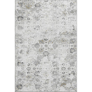 HomeRoots 10' X 14' Light Gray Charcoal Floral Medallion Area Rug - Washable, Stain Resistant, UV Protected 644204