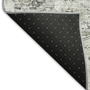 HomeRoots 10' X 14' Light Gray Charcoal Floral Medallion Area Rug - Washable, Stain Resistant, UV Protected 644204
