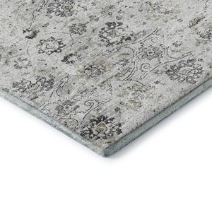 HomeRoots 10' X 14' Light Gray Charcoal Floral Medallion Area Rug - Washable, Stain Resistant, UV Protected 644204