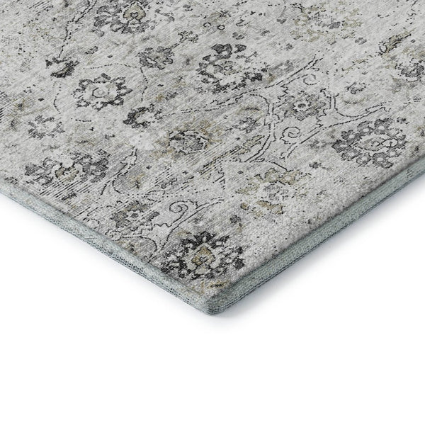 HomeRoots 10' X 14' Light Gray Charcoal Floral Medallion Area Rug - Washable, Stain Resistant, UV Protected 644204