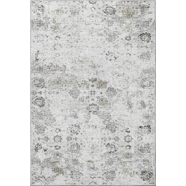 HomeRoots 10' X 14' Light Gray Charcoal Floral Medallion Area Rug - Washable, Stain Resistant, UV Protected 644204